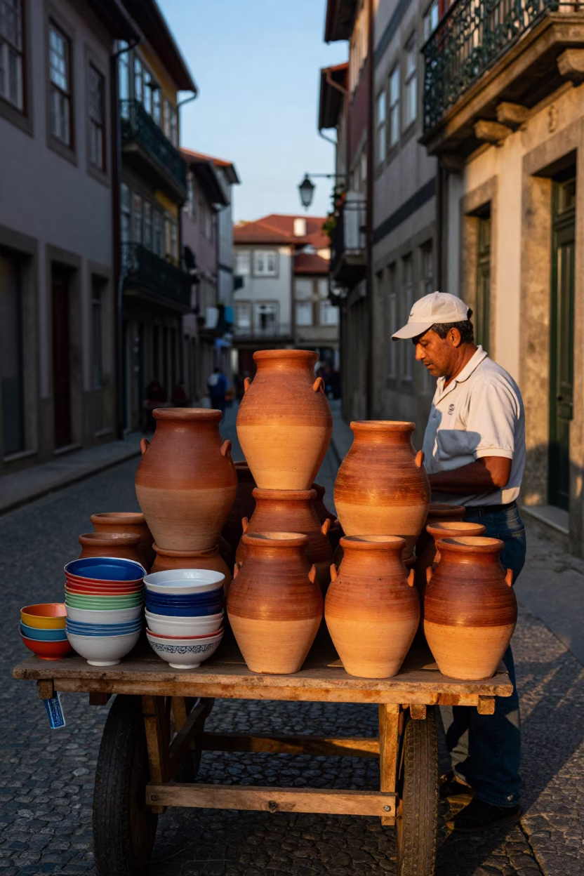 Porto Stoneware Crocks at Evening Light in in Porto, Portugal