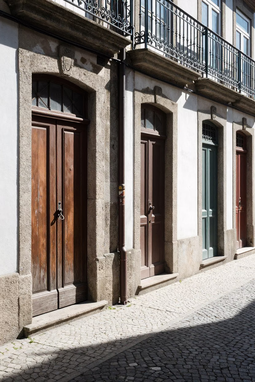 Porto Street Scene at Bright Midmorning Light in in Porto, Portugal