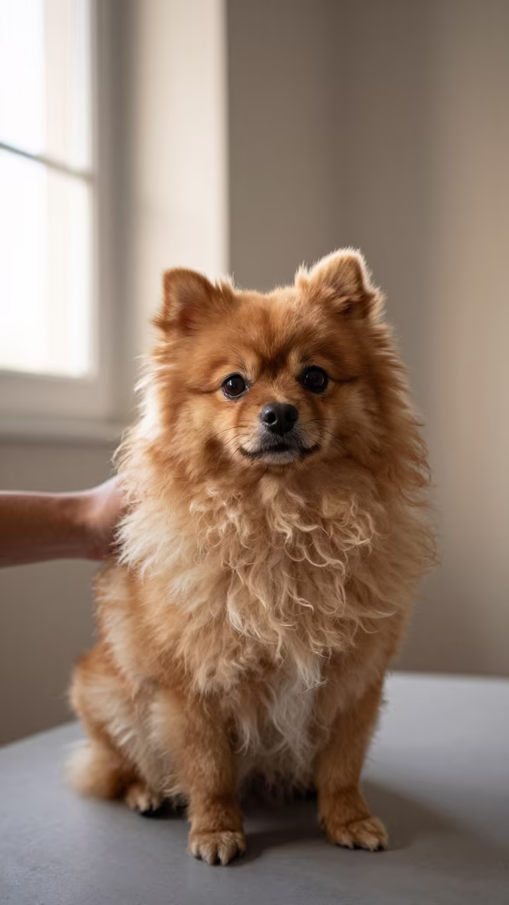 Portrait of a Pumi Dog in Eldoret Studio in in a quiet portrait studio with a plain backdrop and eye-level framing in Eldoret
