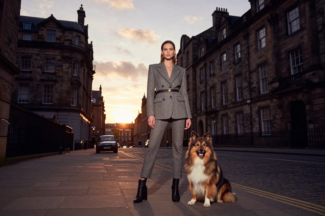 Portrait Street in Edinburgh at As The Sun Drops Toward The Horizon in in Edinburgh, United Kingdom