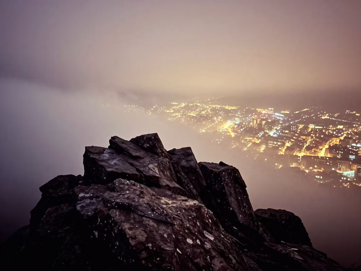 Portugal Mountain Peak Sea of Clouds City Lights in in Portugal