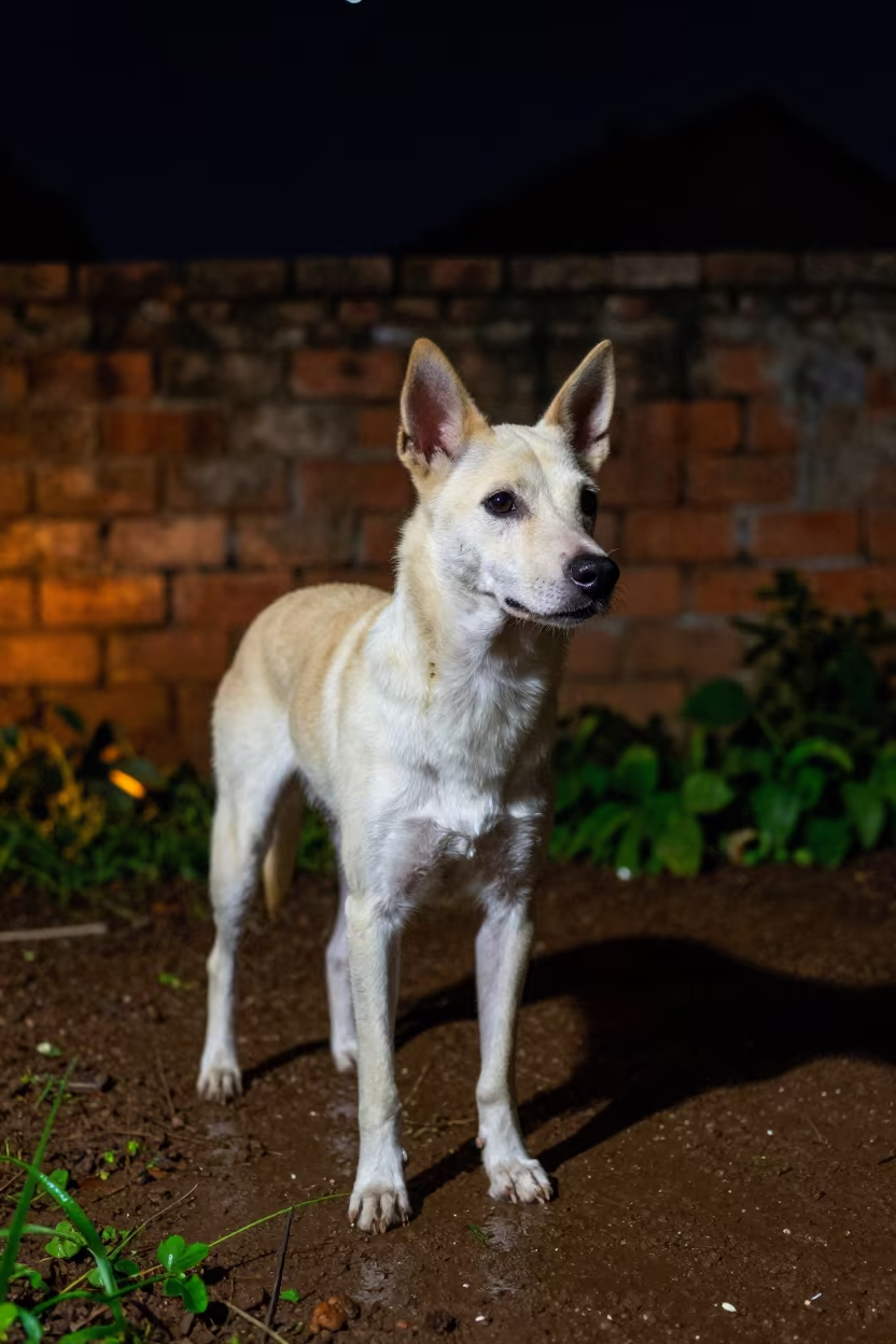 Portuguese Podengo in Ichalkaranji Garden Night in near a garden edge with soft morning light and an uncluttered background in Ichalkaranji