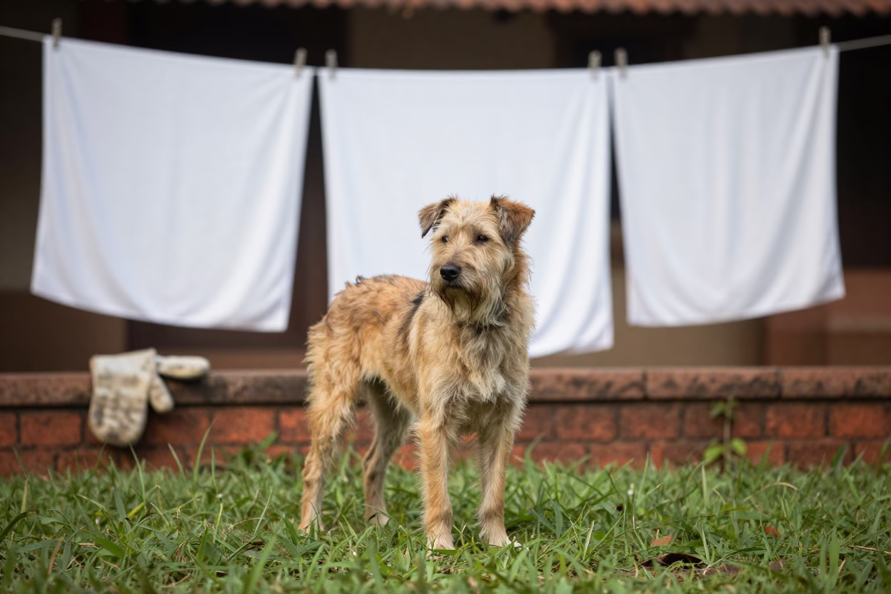 Portuguese Podengo in Thiruvananthapuram Yard in in a small yard with clipped grass, calm light, and the animal centered in frame in Thiruvananthapuram