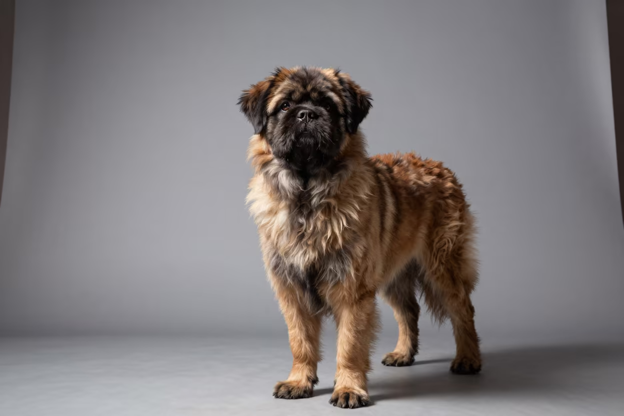 Portuguese Sheepdog Portrait in Jinan Studio in in a quiet portrait studio with a plain backdrop and eye-level framing in Jinan