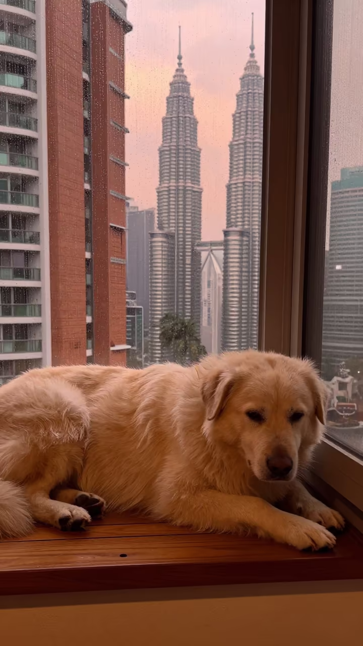 Portuguese Sheepdog Resting on Brickfields Window Seat in on a window seat in a quiet apartment with soft side light in Brickfields, Kuala Lumpur