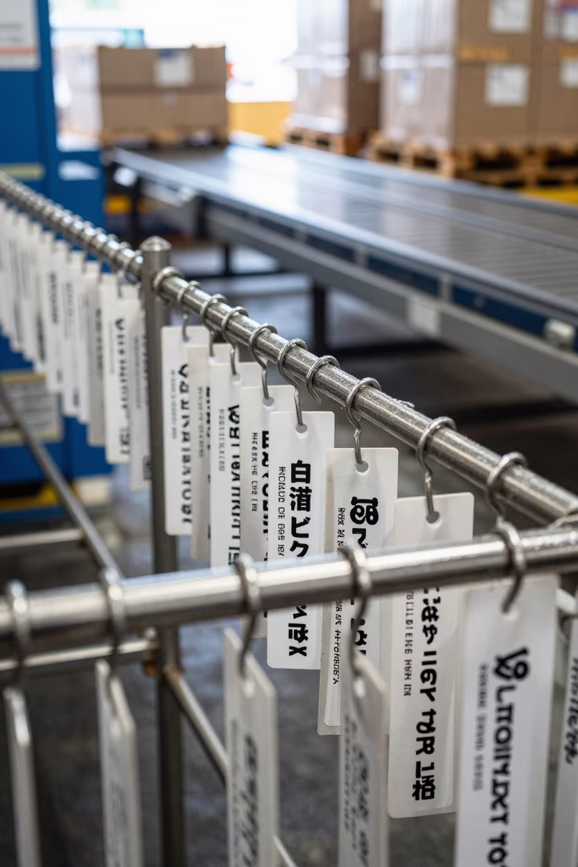 Postal Hamper Tag Rail in Fukuoka Distribution Bay in inside a chilled distribution bay in Fukuoka
