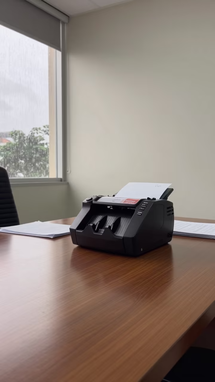 Postal Meter on Recife Boardroom Table in at a boardroom table before a meeting in Recife