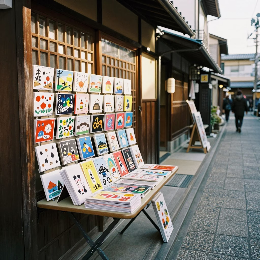 Postcard Display in Kyoto in in Kyoto, Japan