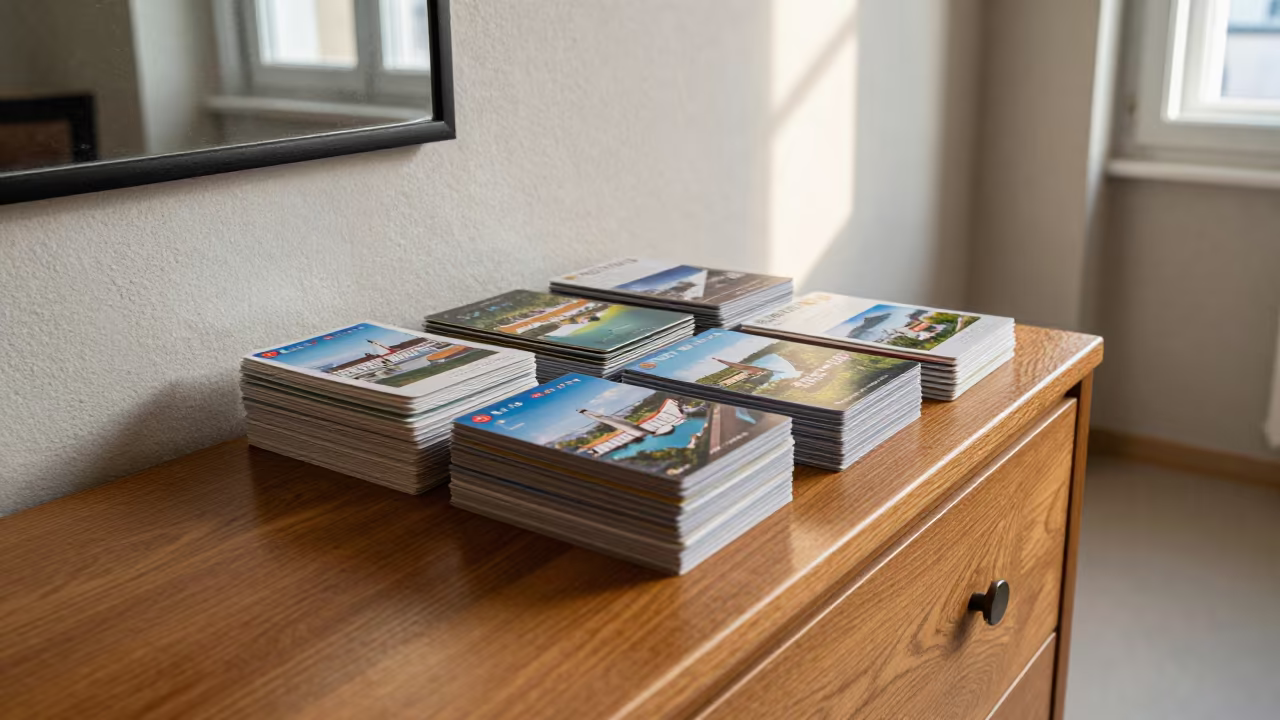 Postcard Stack on Hotel Dresser Salzburg in on a hotel dresser near Salzburg