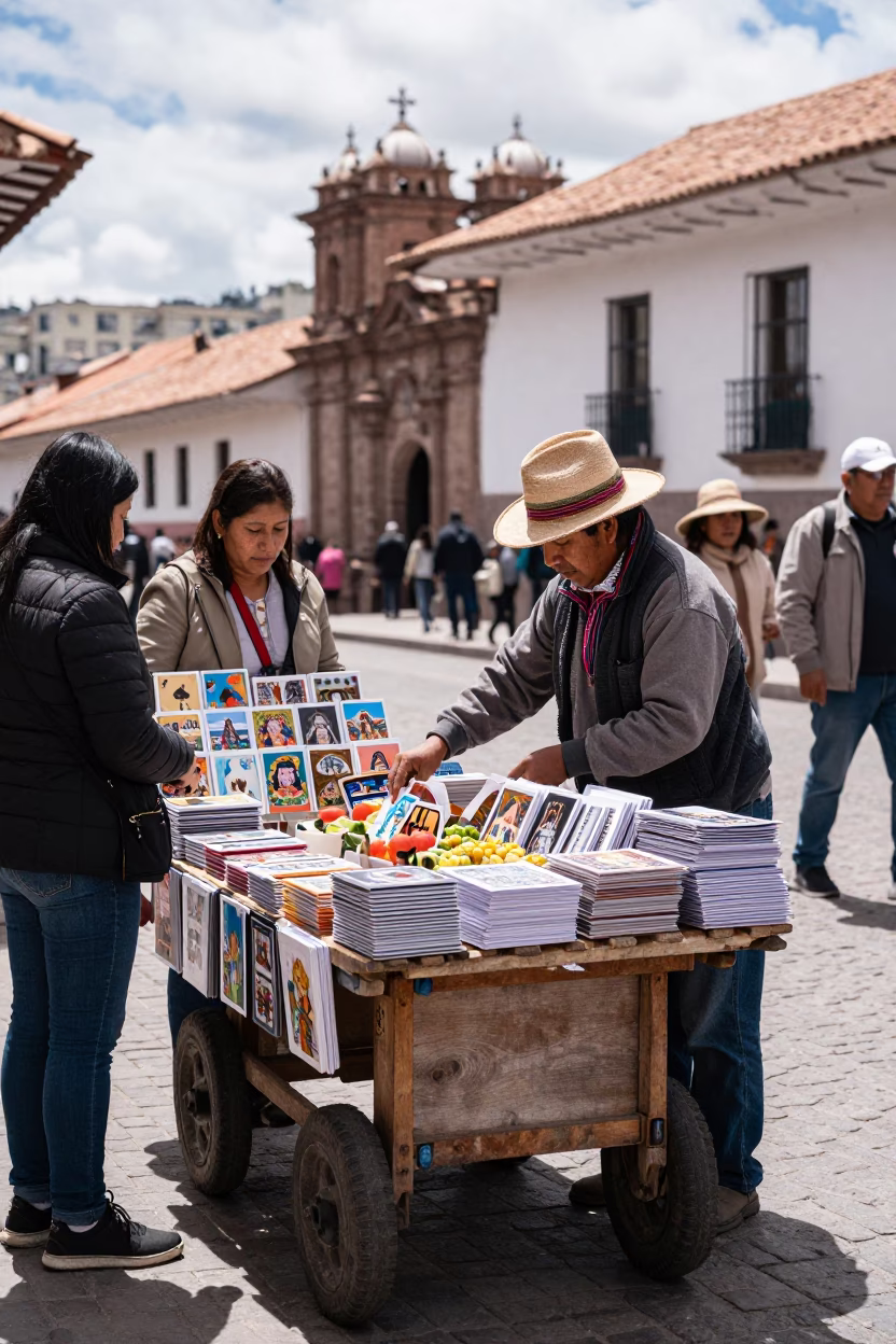 Postcards in Cusco at Midday Light in in Cusco, Peru