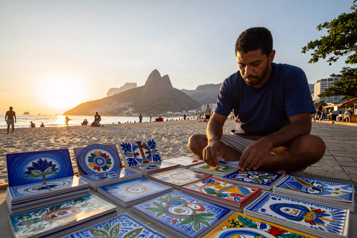 Postcards in Rio De Janeiro at Golden Hour in in Rio de Janeiro, Brazil