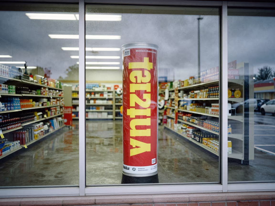 Poster Tube Cubby in Rainy Shop Window in outside a shop window after rain near Beawar