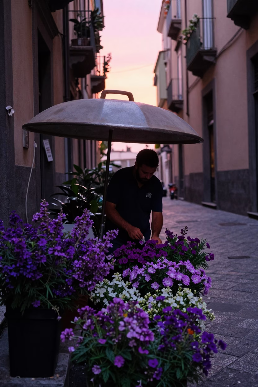 Pot Lid in Naples at The Early Evening Light in in Naples, Italy
