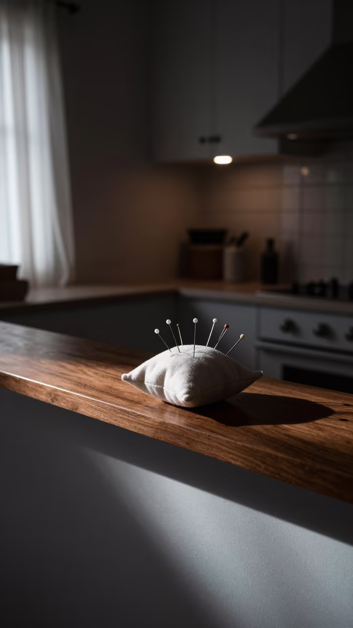 Potosi Kitchen Alteration Pin Cushion Shelf in in a cozy kitchen in Potosi