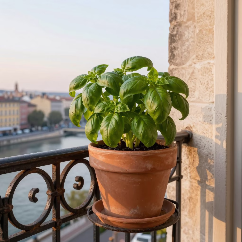 Potted Basil in Lyon in in Lyon, France