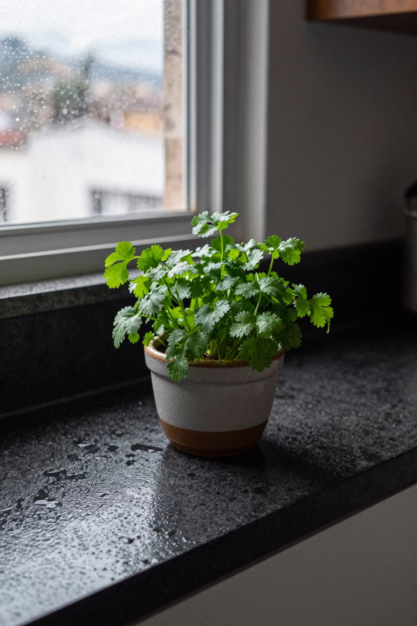 Potted Cilantro Herbs in Quito in in Quito, Ecuador