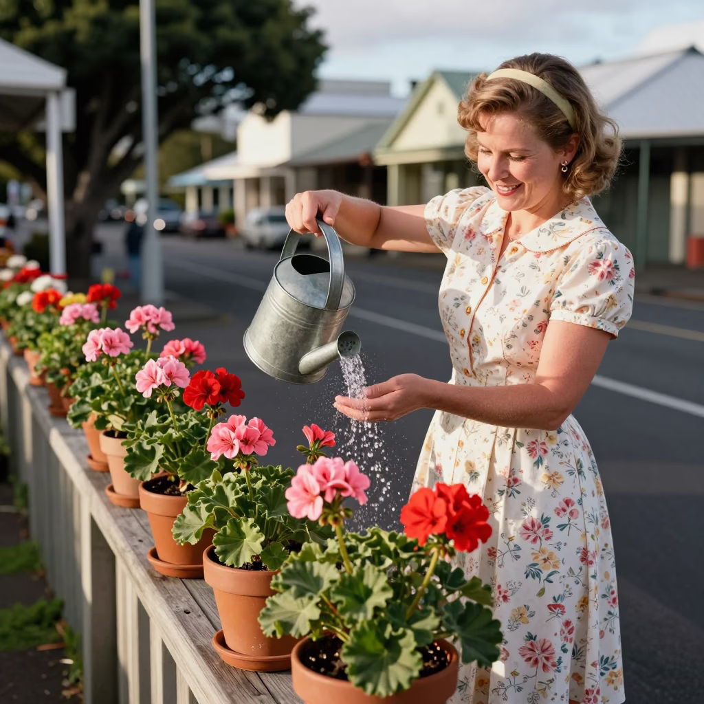 Potted Geraniums in Auckland at Late Afternoon Light in in Auckland, New Zealand