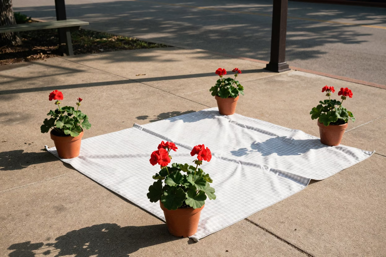 Potted Geraniums in Austin at The Late Morning Light in in Austin, Texas, United States
