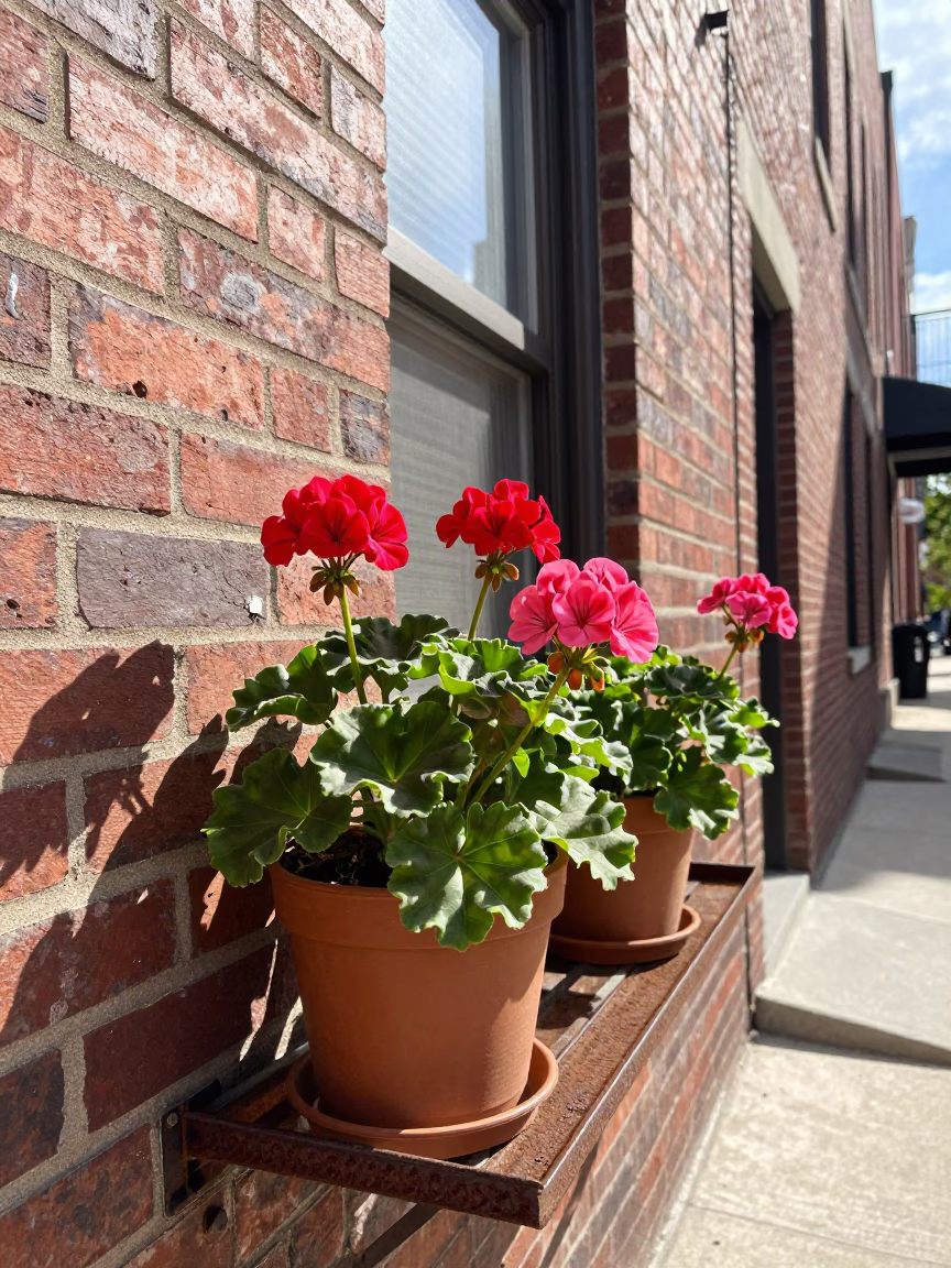 Potted Geraniums in Chicago in in Chicago, Illinois, United States