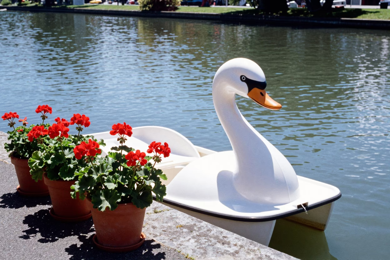 Potted Geraniums in Christchurch at The Flat Glare Of Noon Light in in Christchurch, New Zealand