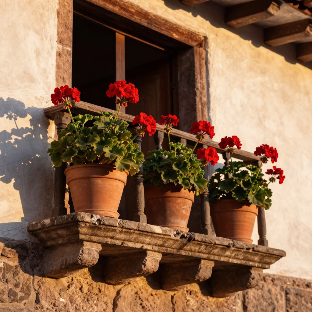 Potted Geraniums in Cusco in in Cusco, Peru
