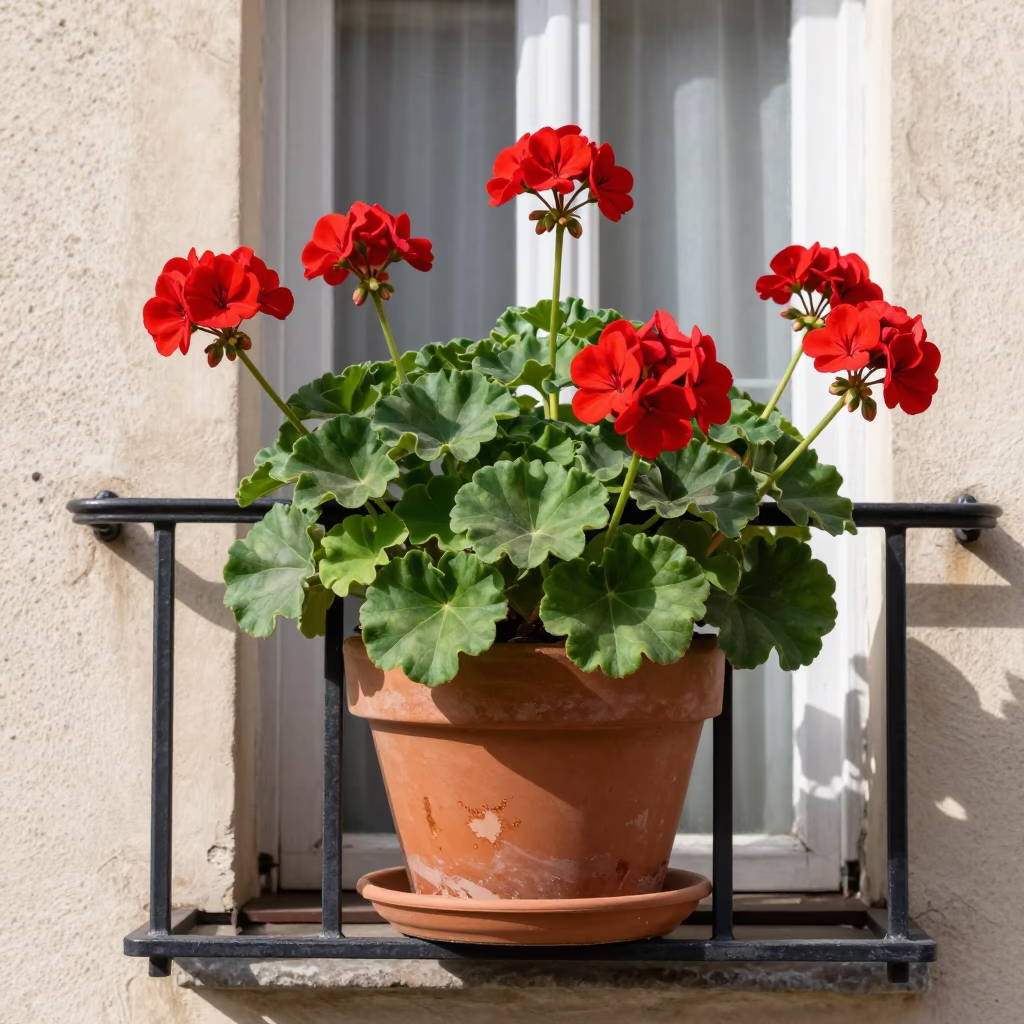 Potted Geraniums in Paris in in Paris, France