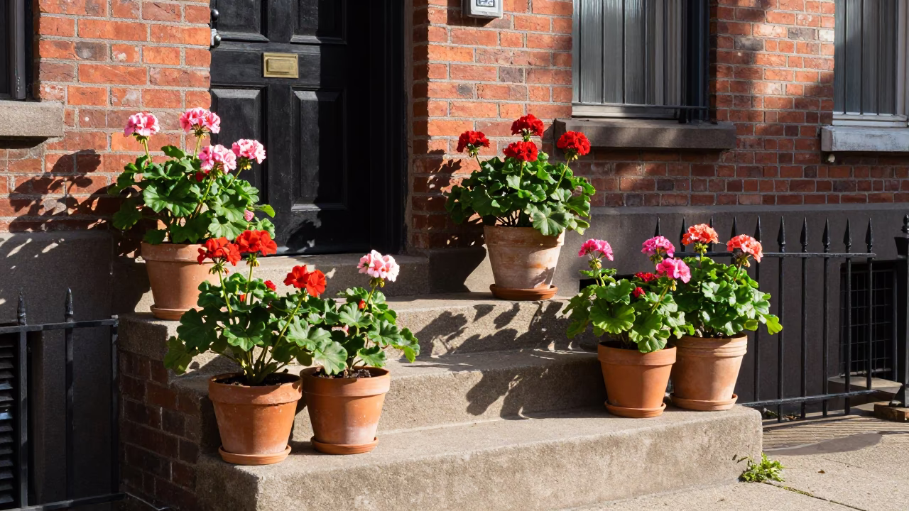 Potted Geraniums in Philadelphia in in Philadelphia, Pennsylvania, United States