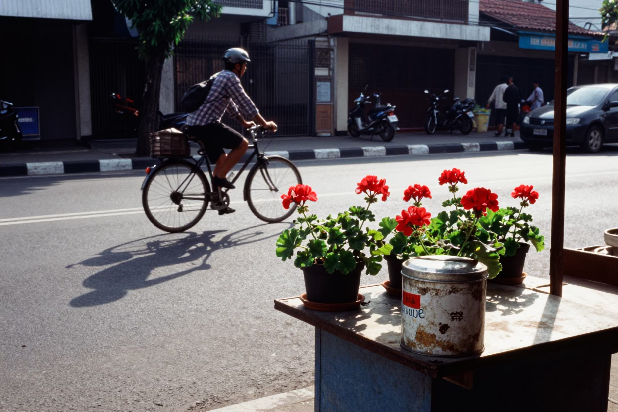 Potted Geraniums in Surabaya at Clear Late-afternoon Light in in Surabaya, Indonesia