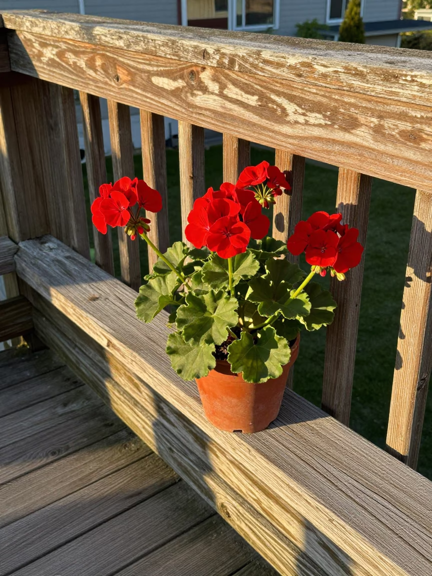 Potted Geraniums in Vancouver in in Vancouver, Canada