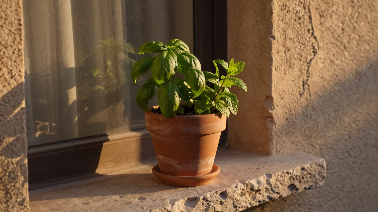 Potted Herbs in Athens in in Athens, Greece