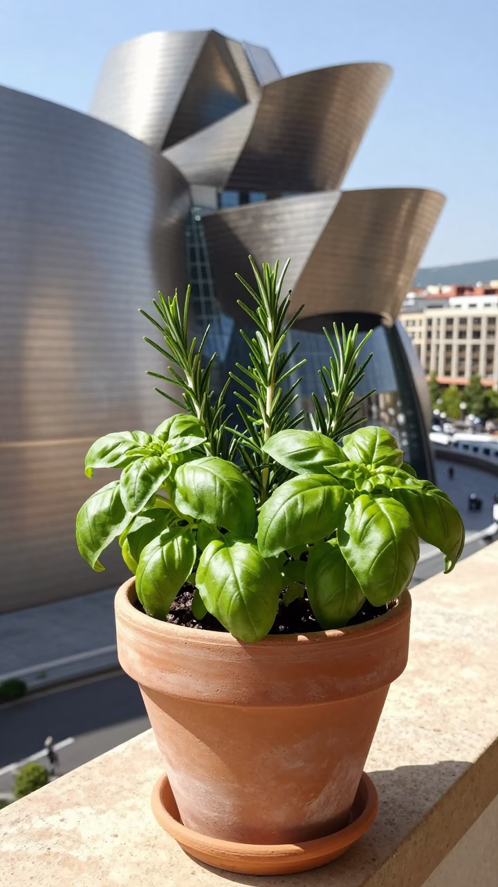 Potted Herbs in Bilbao in in Bilbao, Spain