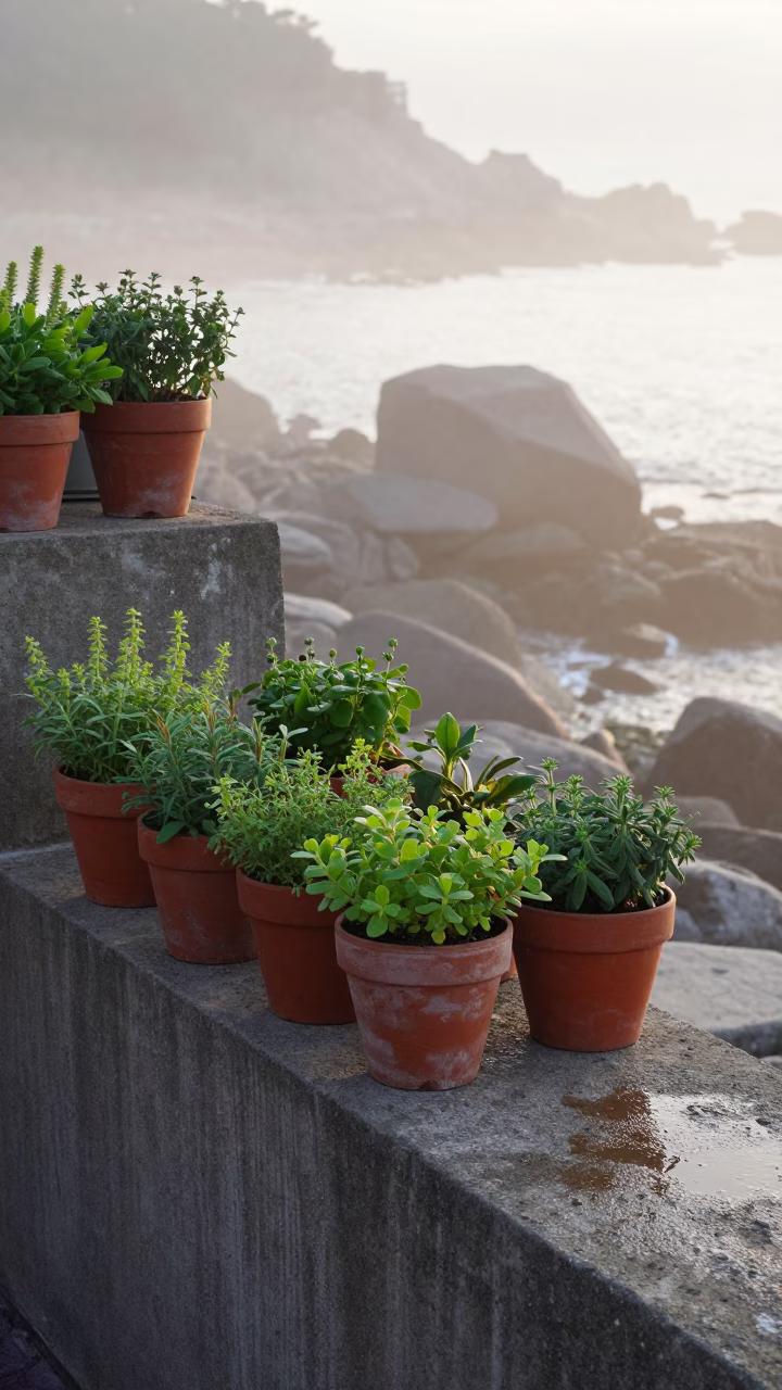 Potted Herbs in Busan in in Busan, South Korea