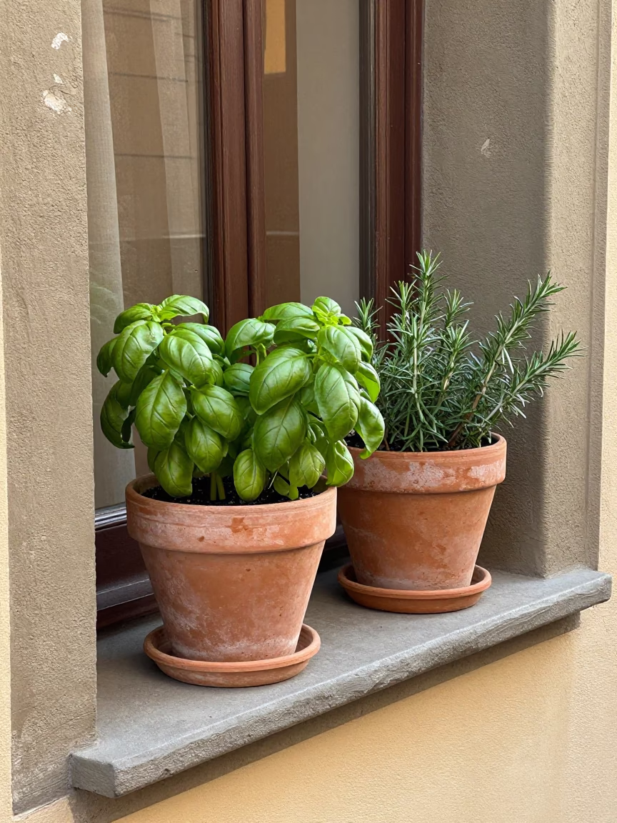 Potted Herbs in Florence in in Florence, Italy