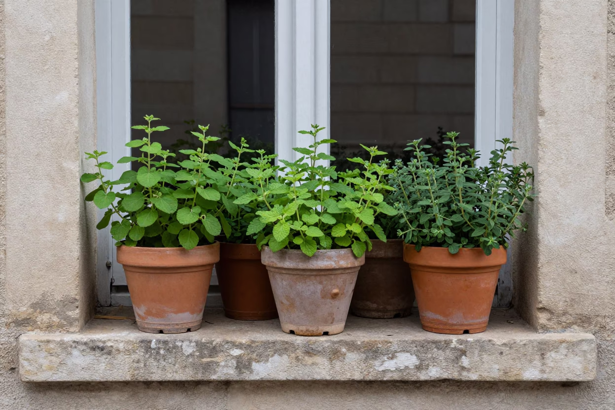 Potted Herbs in Lyon in in Lyon, France