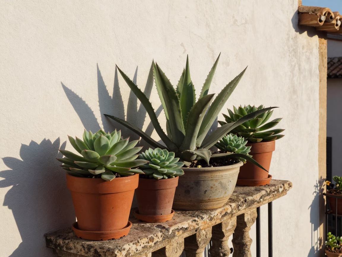Potted Succulents in Barcelona in in Barcelona, Spain