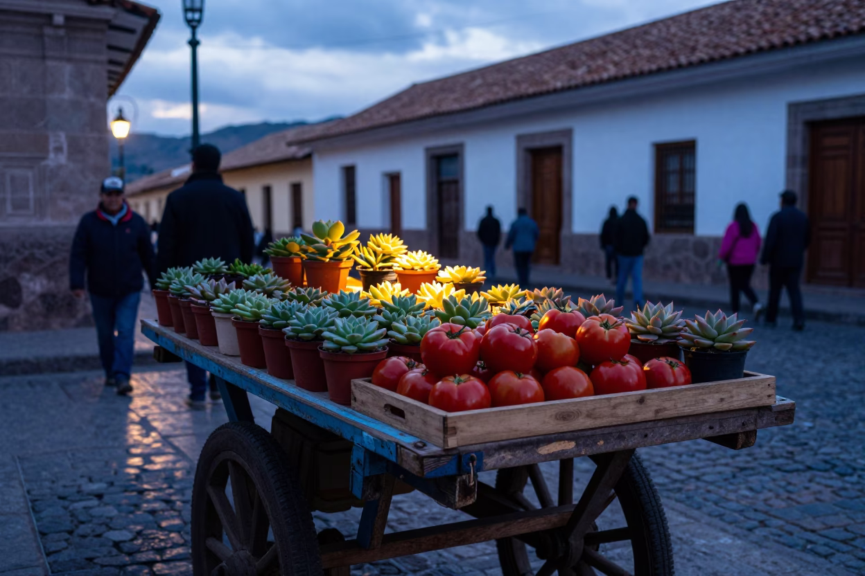 Potted Succulents in Cusco at Nautical Dawn Light in in Cusco, Peru