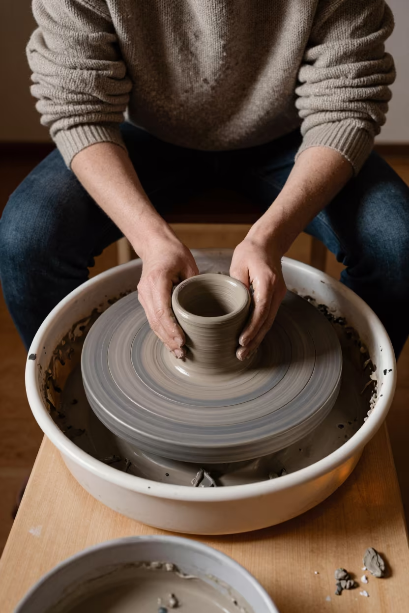 Potter Centering Clay in Kemerovo Kitchen Dawn in in a kitchen in Kemerovo