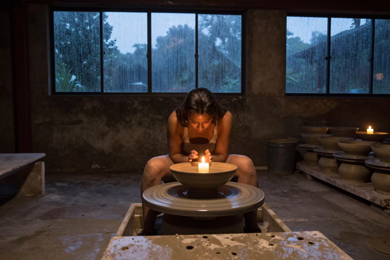 Potter Shapes Bowl in Loja Foundry by Candlelight in in a foundry in Loja