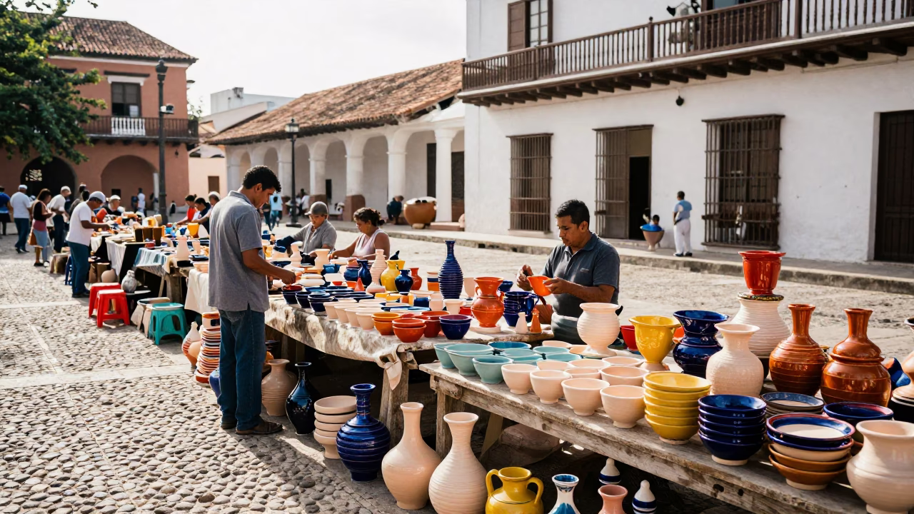 Pottery Market in Cartagena at Bright Midmorning Light in in Cartagena, Colombia