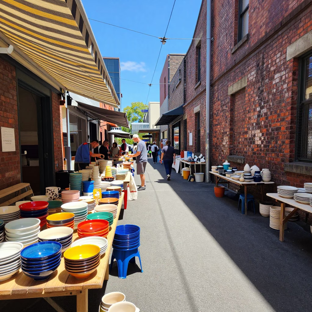 Pottery Market in Melbourne at Bright Midmorning Light in in Melbourne, Victoria, Australia