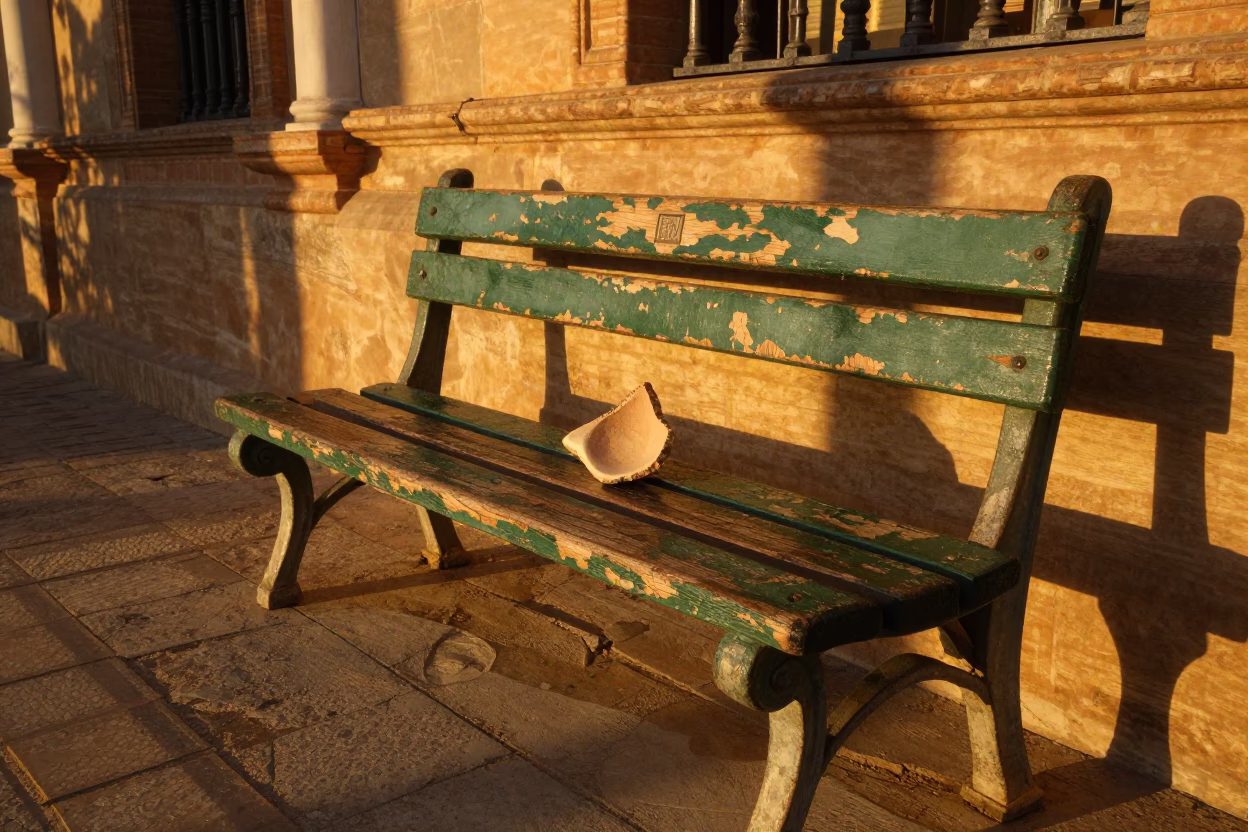 Pottery Shard in Seville at Honeyed Evening Light in in Seville, Spain
