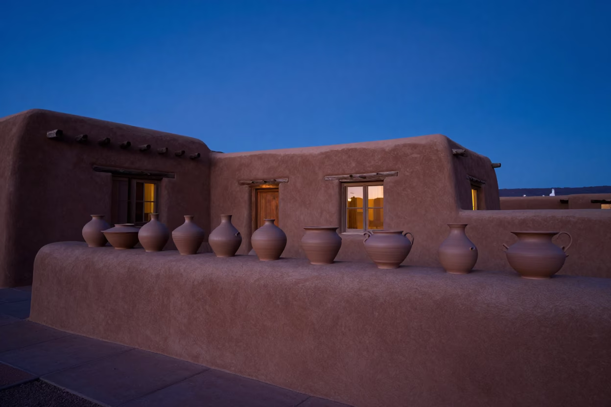 Pottery Wares in Santa Fe at The Still Hours Before Dawn Light in in Santa Fe, New Mexico, United States
