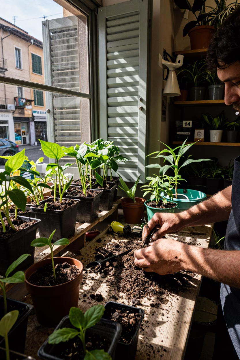 Potting Seedlings in Milan in in Milan, Italy
