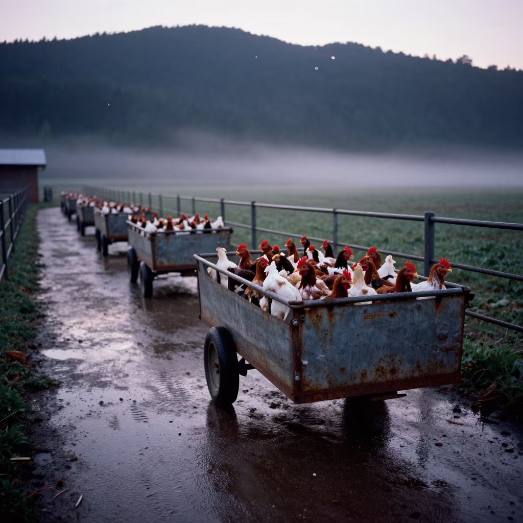 Poultry Cart Bay in Foggy Ranch Corral in inside a ranch corral in the Black Forest