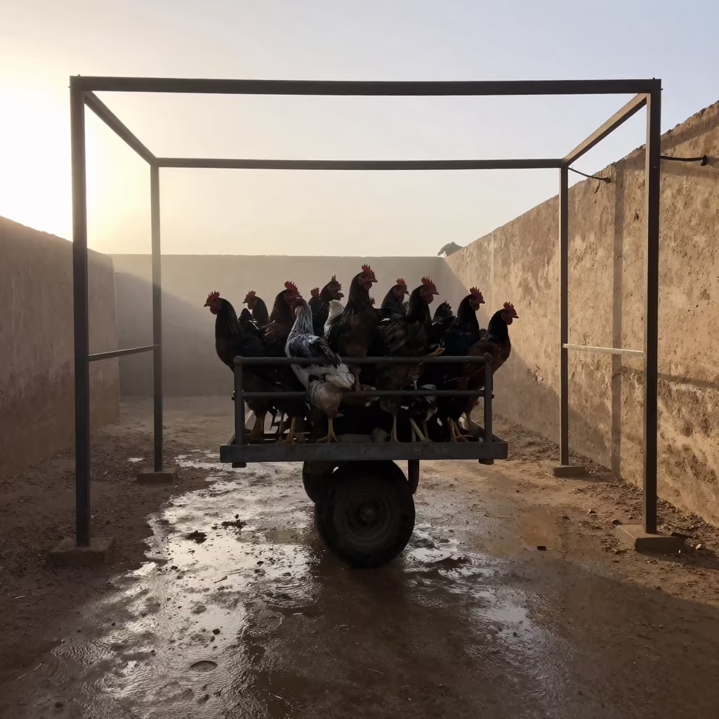 Poultry Cart Silhouette in Libyan Corral in inside a ranch corral in Libya