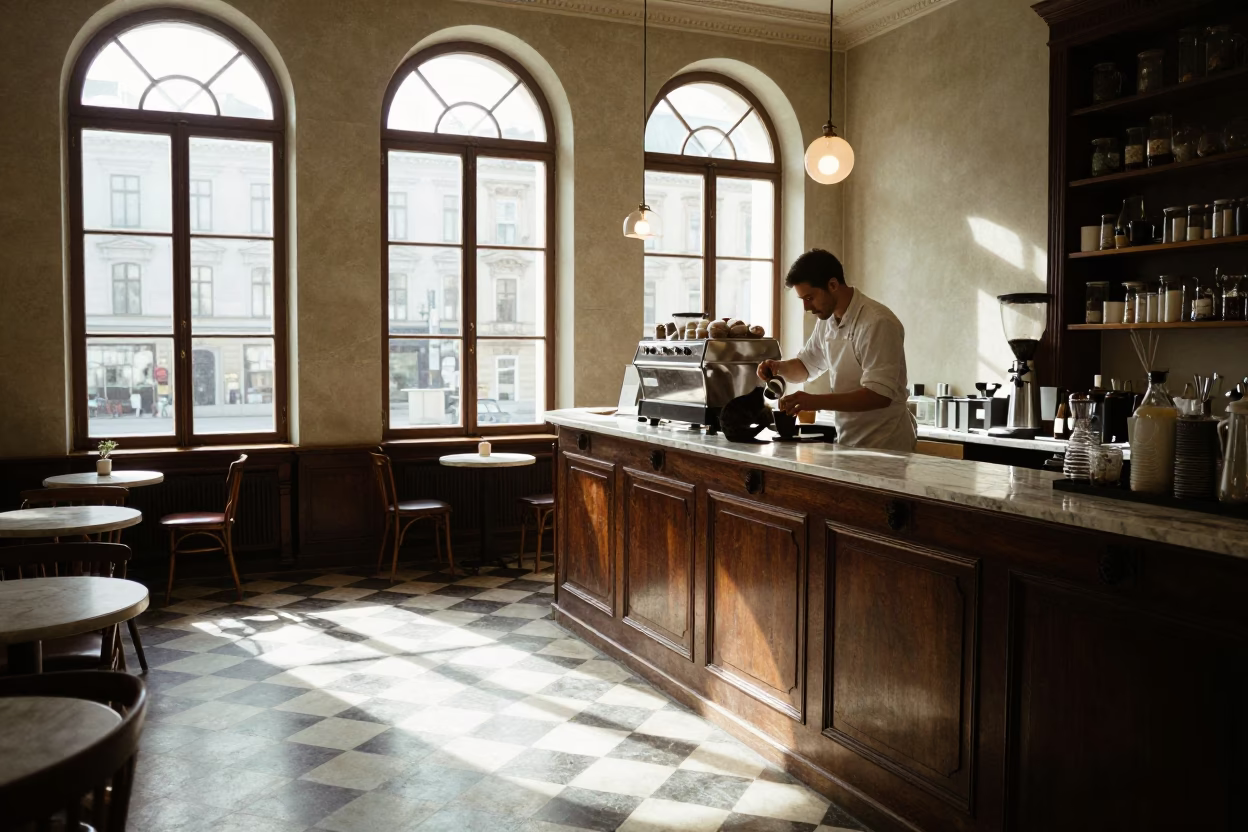 Pouring Coffee in Vienna in in Vienna, Austria