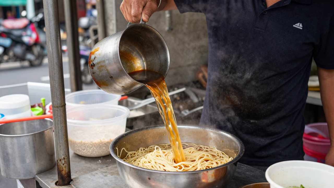 Pouring Noodles in Taipei in in Taipei, Taiwan