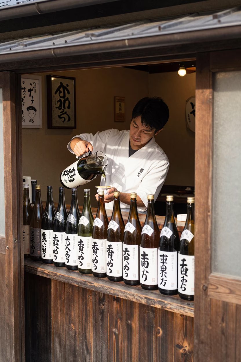 Pouring Sake in Osaka in in Osaka, Japan