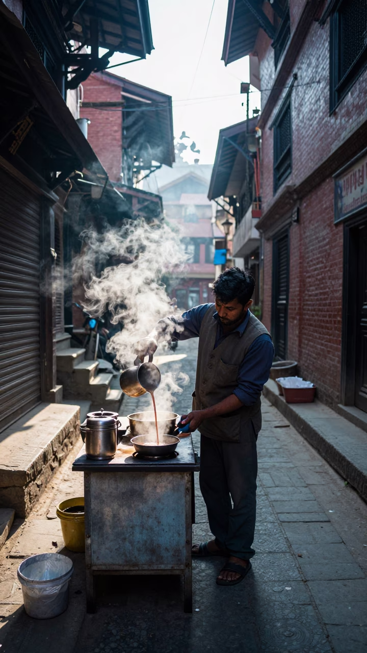Pouring Steam in Kathmandu in in Kathmandu, Nepal