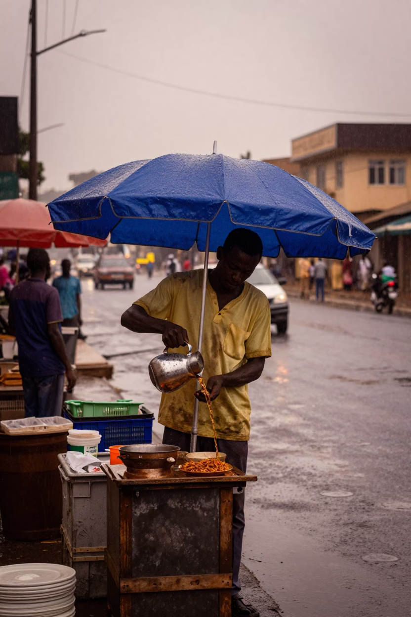 Pouring Tea at Dusk Light in Accra in in Accra, Ghana